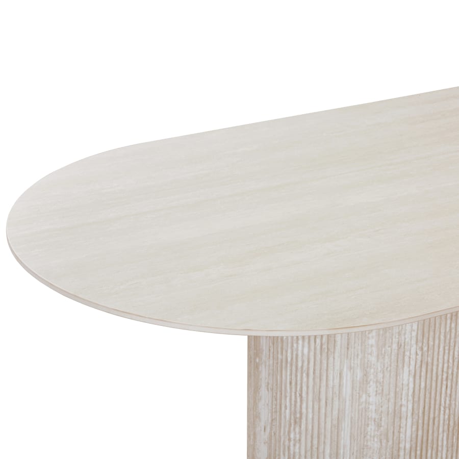 Table &agrave; manger ovale en c&eacute;ramique beige 180 cm